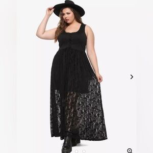 NWT Hot Topic Dress Medium Skull Lace High Low Maxi Dress Black Goth Emo Punk